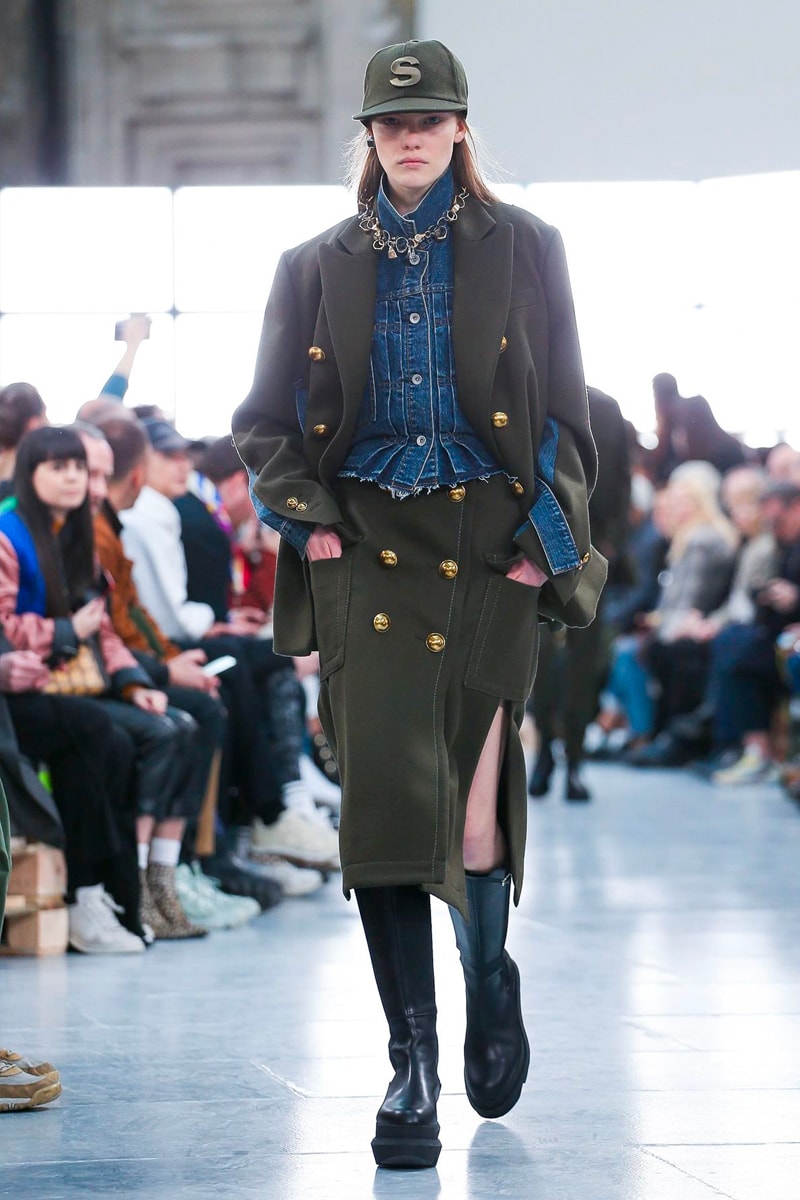 sacai Paris Fashion Week Fall Winter Runway Nike Pegasus Vaporfly pfw co ed chitose abe deconstruction military outerwear japanese designer layer styles leopard olive asymmetrical 