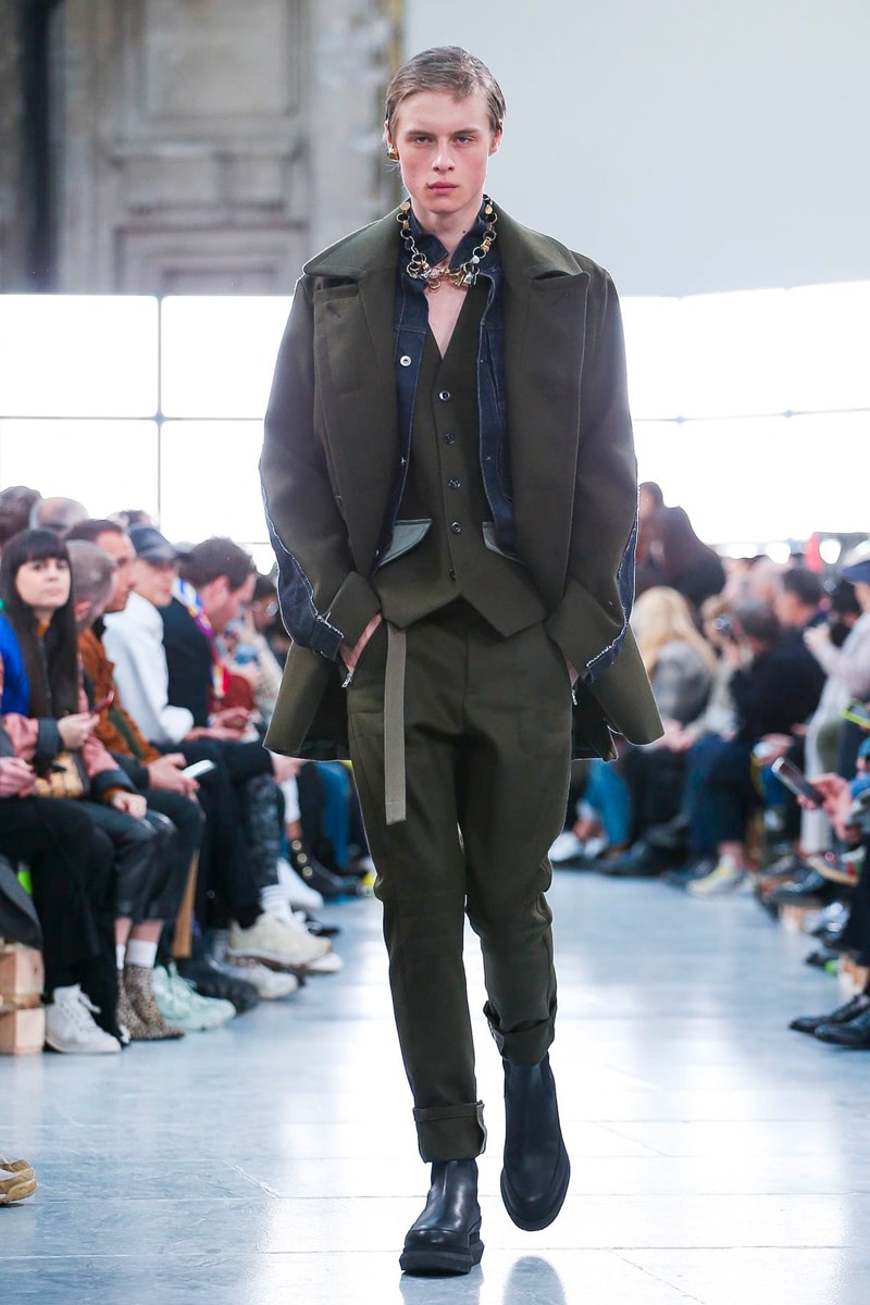 sacai Paris Fashion Week Fall Winter Runway Nike Pegasus Vaporfly pfw co ed chitose abe deconstruction military outerwear japanese designer layer styles leopard olive asymmetrical 