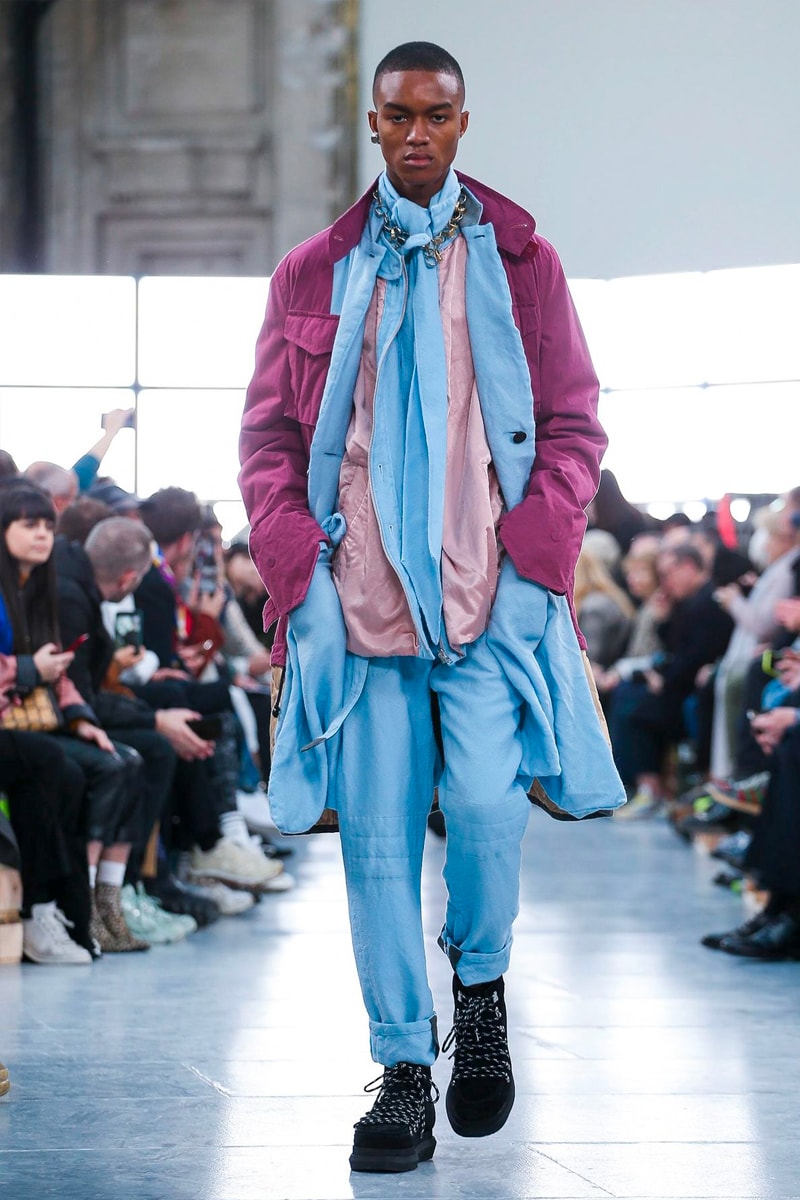 sacai Paris Fashion Week Fall Winter Runway Nike Pegasus Vaporfly pfw co ed chitose abe deconstruction military outerwear japanese designer layer styles leopard olive asymmetrical 