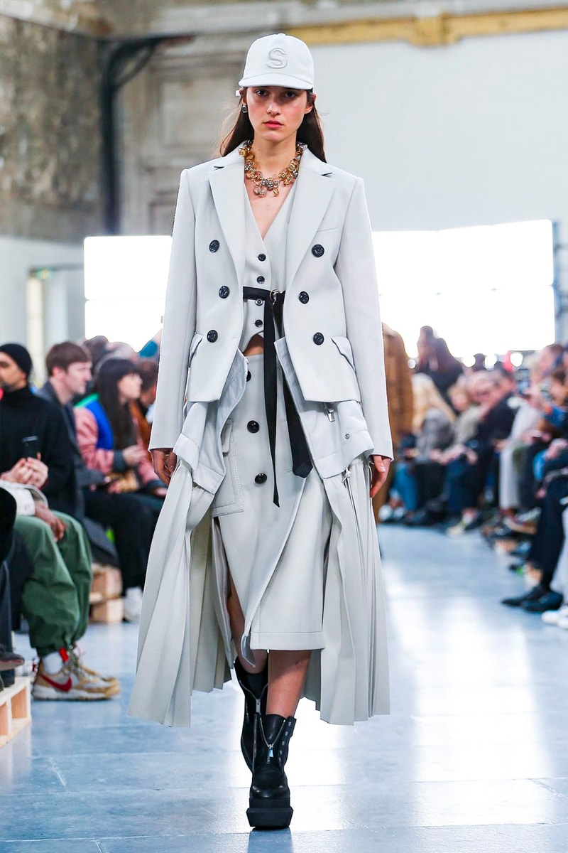 sacai Paris Fashion Week Fall Winter Runway Nike Pegasus Vaporfly pfw co ed chitose abe deconstruction military outerwear japanese designer layer styles leopard olive asymmetrical 