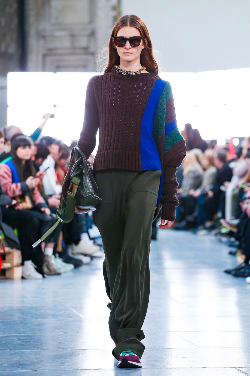 sacai Paris Fashion Week Fall Winter Runway Nike Pegasus Vaporfly pfw co ed chitose abe deconstruction military outerwear japanese designer layer styles leopard olive asymmetrical 