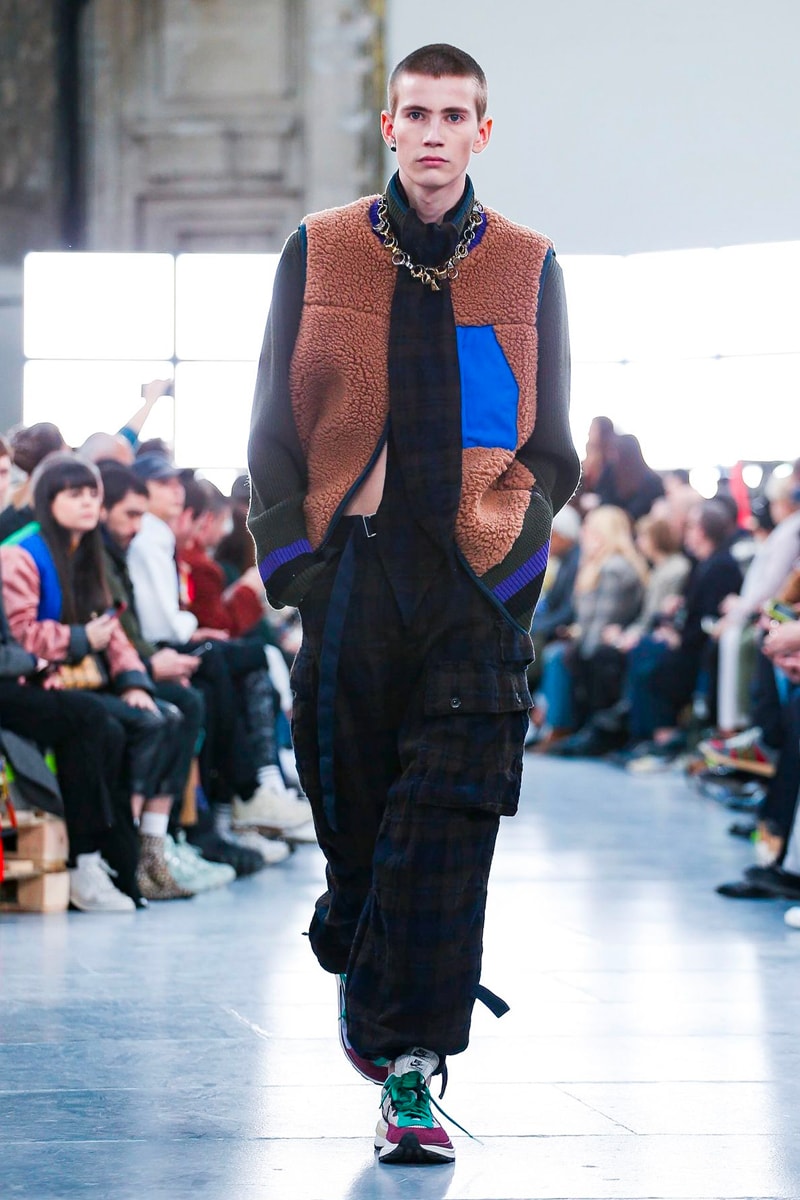 sacai Paris Fashion Week Fall Winter Runway Nike Pegasus Vaporfly pfw co ed chitose abe deconstruction military outerwear japanese designer layer styles leopard olive asymmetrical 