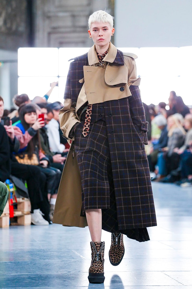 sacai Paris Fashion Week Fall Winter Runway Nike Pegasus Vaporfly pfw co ed chitose abe deconstruction military outerwear japanese designer layer styles leopard olive asymmetrical 