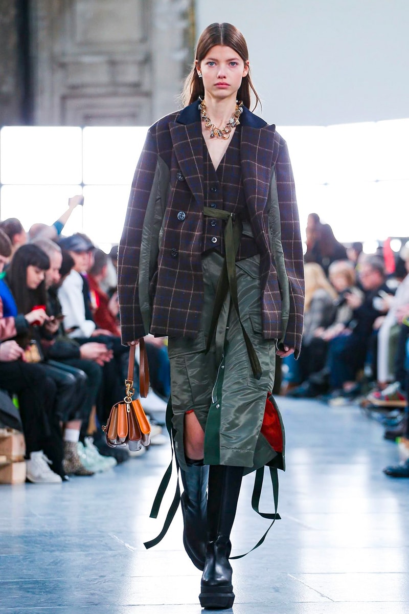 sacai Paris Fashion Week Fall Winter Runway Nike Pegasus Vaporfly pfw co ed chitose abe deconstruction military outerwear japanese designer layer styles leopard olive asymmetrical 