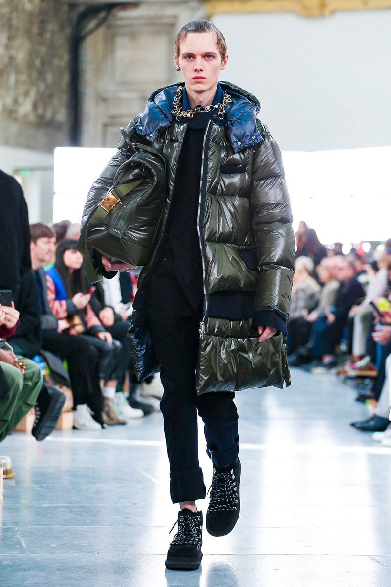 sacai Paris Fashion Week Fall Winter Runway Nike Pegasus Vaporfly pfw co ed chitose abe deconstruction military outerwear japanese designer layer styles leopard olive asymmetrical 