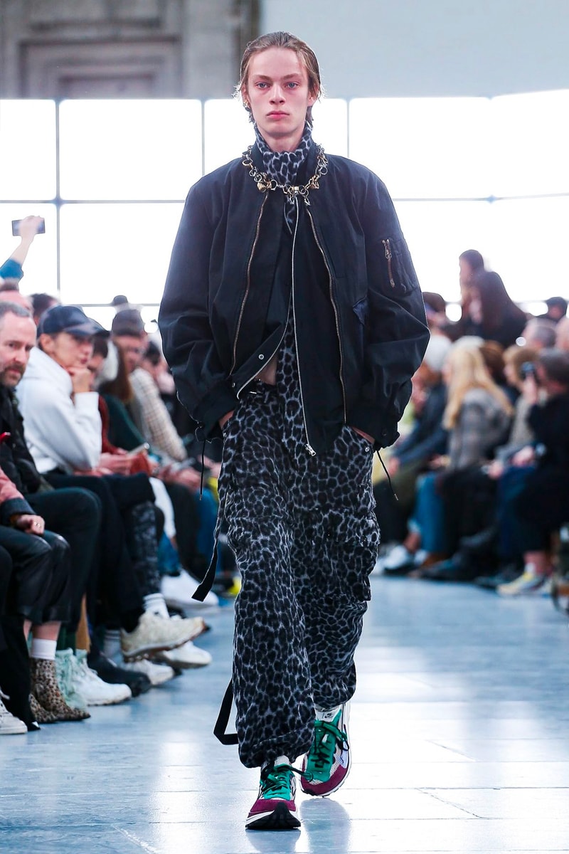 sacai Paris Fashion Week Fall Winter Runway Nike Pegasus Vaporfly pfw co ed chitose abe deconstruction military outerwear japanese designer layer styles leopard olive asymmetrical 