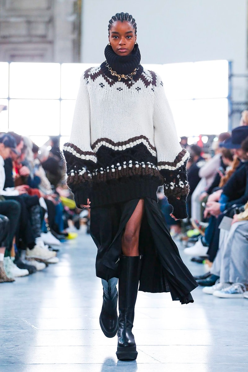 sacai Paris Fashion Week Fall Winter Runway Nike Pegasus Vaporfly pfw co ed chitose abe deconstruction military outerwear japanese designer layer styles leopard olive asymmetrical 