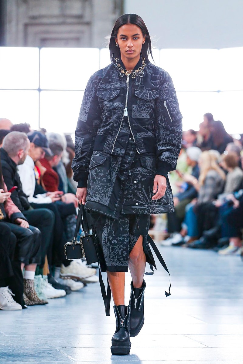 sacai Paris Fashion Week Fall Winter Runway Nike Pegasus Vaporfly pfw co ed chitose abe deconstruction military outerwear japanese designer layer styles leopard olive asymmetrical 