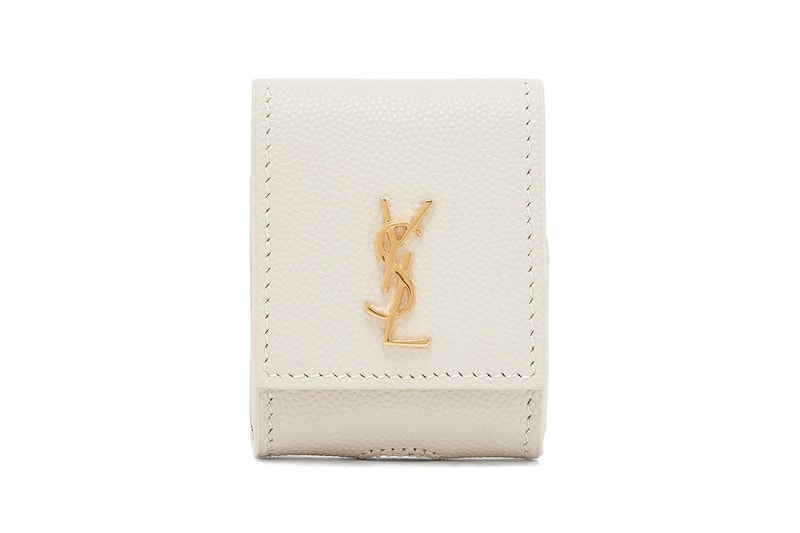Saint Laurent Grained Leather Earphones Case AirPods YSL Yves MATCHESFASHION.COM Tech Accessories Apple Release Information Luxury Gifts Gold Hardware Strap
