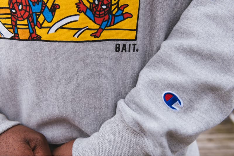 Spider Man Amazing BAIT Champion Capsule Release Info Buy Price Sweater T shirt Sweatpants Marvel Comics