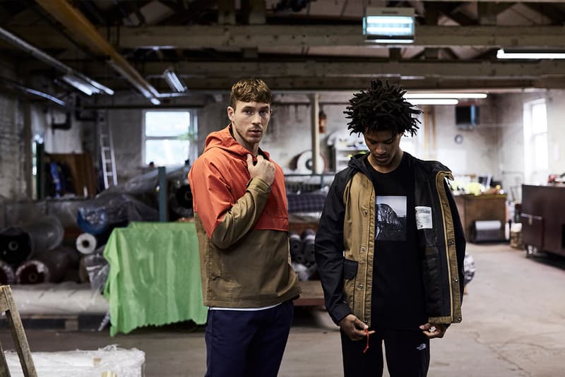 British Millerain x The North Face Collection Zip-Up Sierra Jacket Pullover Wind Jacket Khaki Navy Tangerine Tango wax outerwear yosemite half dome tee shirt collaboration lookbook