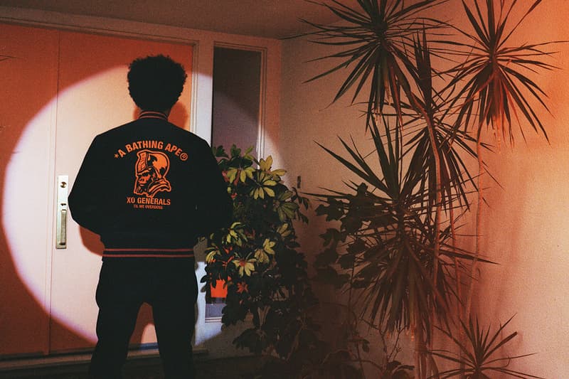 The Weeknd XO BAPE Second Capsule Collection Lookbook Release A Bathing Ape Metro Boomin La Mar Taylor Derek Wise 88Glam Info Date Buy Price Baby Milo T shirt Varsity Jacket Denim Hoodie Sweatpants Shark