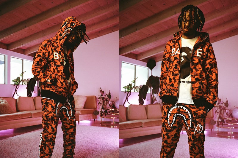 The Weeknd XO BAPE Second Capsule Collection Lookbook Release A Bathing Ape Metro Boomin La Mar Taylor Derek Wise 88Glam Info Date Buy Price Baby Milo T shirt Varsity Jacket Denim Hoodie Sweatpants Shark