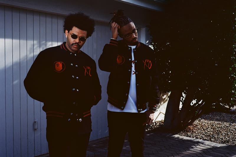 The Weeknd XO BAPE Second Capsule Collection Lookbook Release A Bathing Ape Metro Boomin La Mar Taylor Derek Wise 88Glam Info Date Buy Price Baby Milo T shirt Varsity Jacket Denim Hoodie Sweatpants Shark