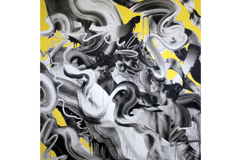Tom French "Transcend" Unit London Retrospective Exhibition Paintings 'Parallax' 'Duality' Charcoal Drawings