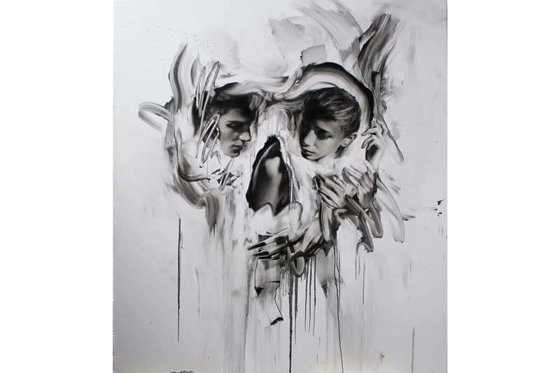 Tom French "Transcend" Unit London Retrospective Exhibition Paintings 'Parallax' 'Duality' Charcoal Drawings