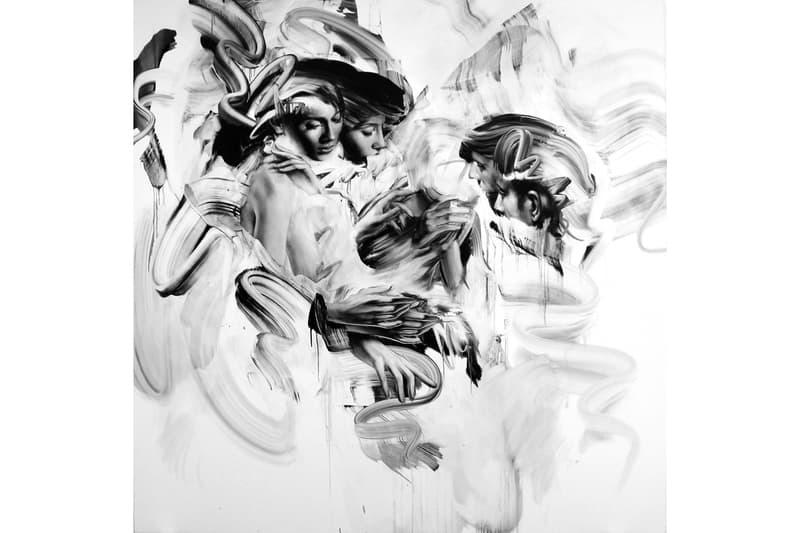 Tom French "Transcend" Unit London Retrospective Exhibition Paintings 'Parallax' 'Duality' Charcoal Drawings