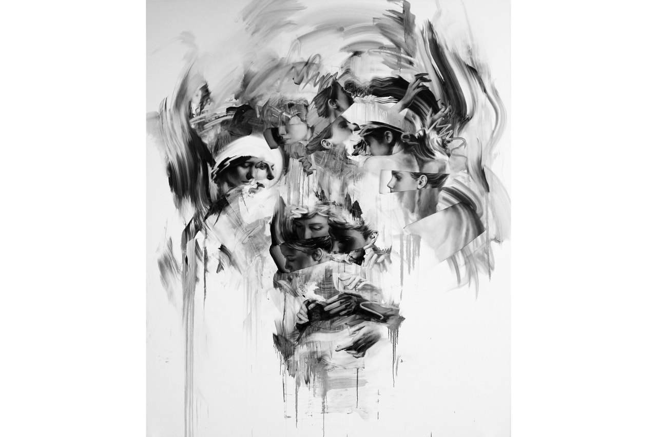 Tom French "Transcend" Unit London Retrospective Exhibition Paintings 'Parallax' 'Duality' Charcoal Drawings 
