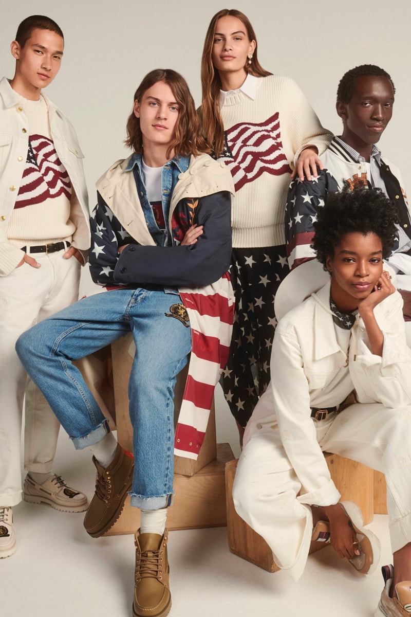 Tommy Hilfiger Celebrates 35th Anniversary Spring 2020 Lookbook collection american flag heritage nautical sports jackets varsity collegiate jeans denim ivy blue white red jackets outerwear
