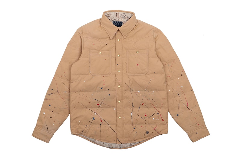 visvim Kerchief Down Jacket Grease Monkey Coat Cecile Shirt spring summer 2020 collection garments hiroki nakamura trench japanese designer artful paint splatter beige white