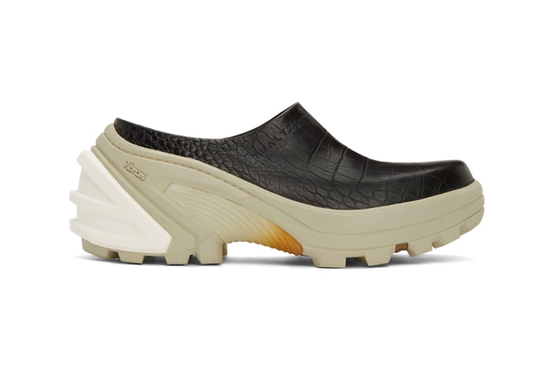 1017 ALYX 9SM Black Croc Leather Clog patent skin spring summer 2020 collection matthew M williams designers made in italy shoes sneakers footwear kicks trainers runners slippers 