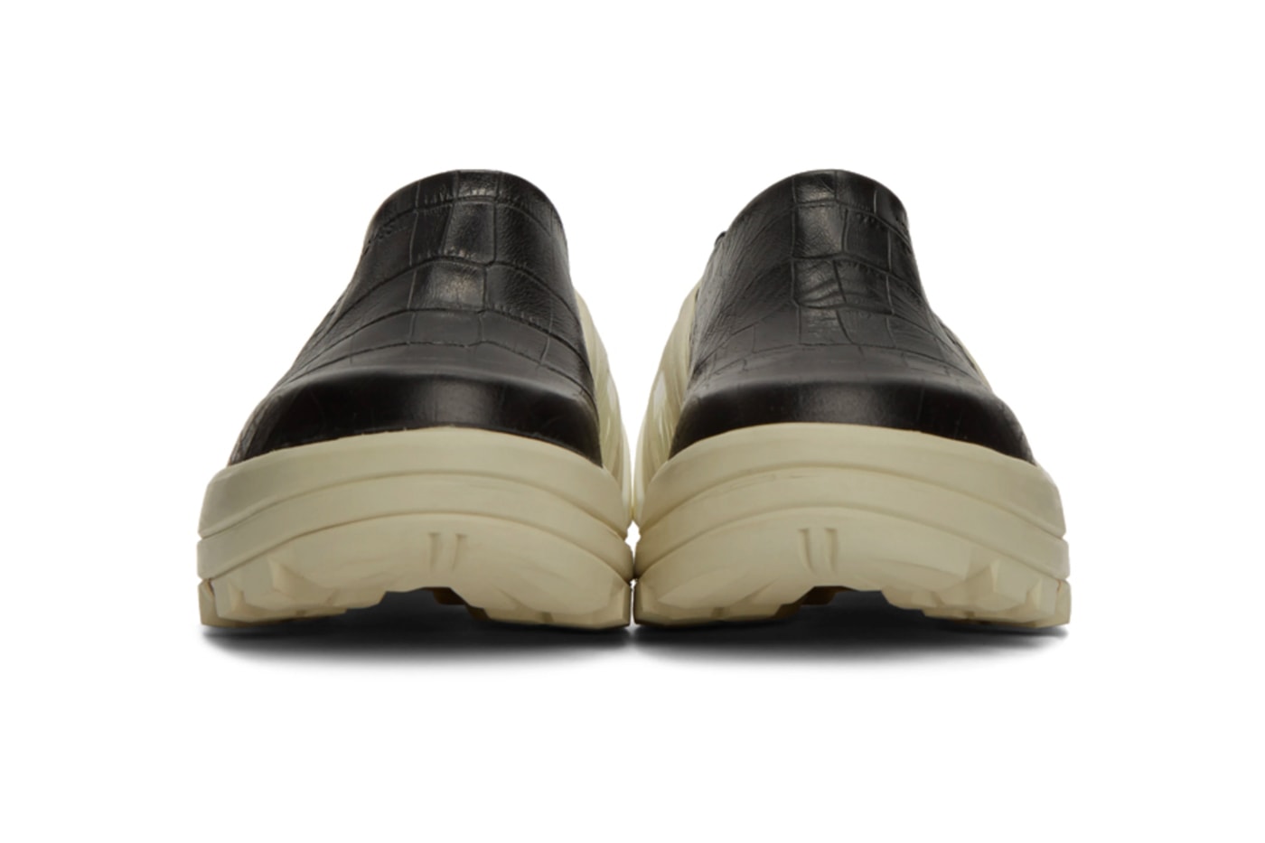 1017 ALYX 9SM Black Croc Leather Clog patent skin spring summer 2020 collection matthew M williams designers made in italy shoes sneakers footwear kicks trainers runners slippers 