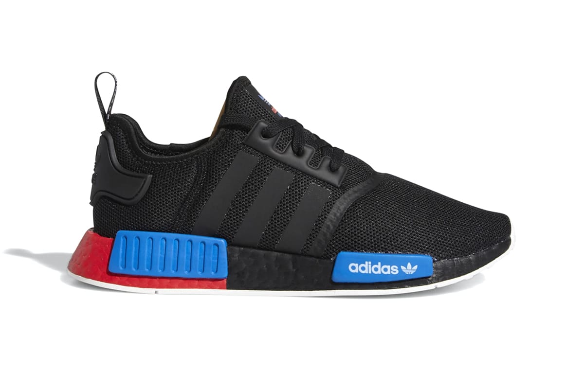 adidas originals nmd r1 sneakers in white with red heel block
