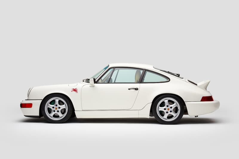 Aimé Leon Dore 1990 Porsche 964 Carrera 4 911 Collaboration Campaign ALD 694 White Pegasus Schott Leather Loro Piana Teddy Santis Car Studio Photos