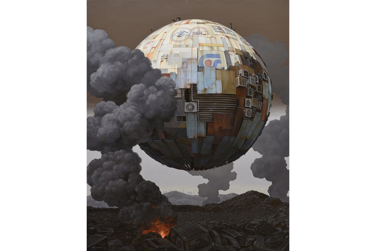 "ATOMIZED" Group Exhibition GR Gallery Alberto Di Fabio Masakatsu Sashie Harif Guzman Paintings Fictional Spherical World Faces