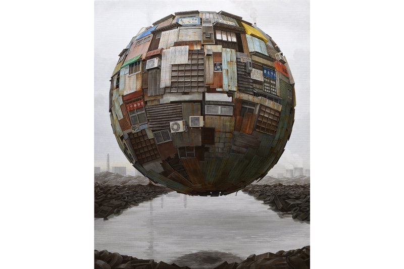 "ATOMIZED" Group Exhibition GR Gallery Alberto Di Fabio Masakatsu Sashie Harif Guzman Paintings Fictional Spherical World Faces