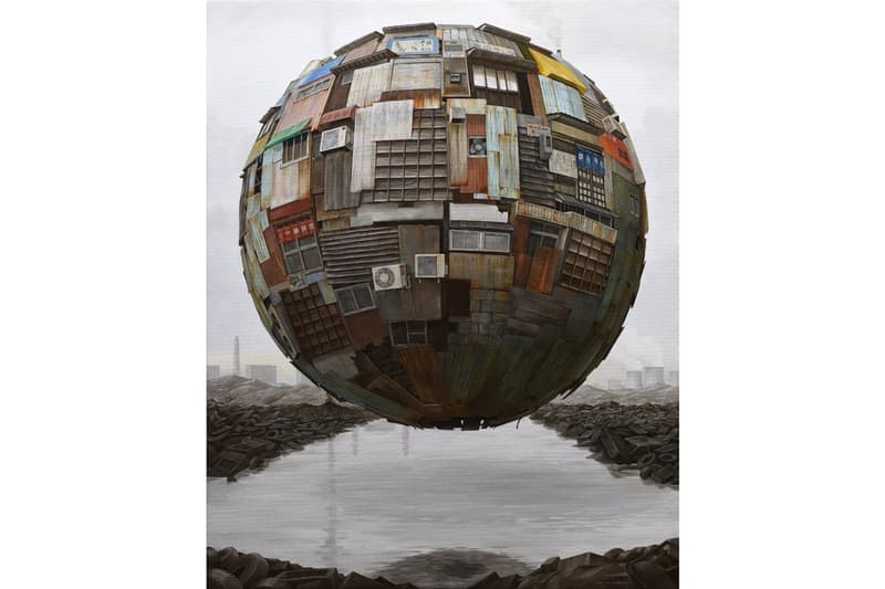 "ATOMIZED" Group Exhibition GR Gallery Alberto Di Fabio Masakatsu Sashie Harif Guzman Paintings Fictional Spherical World Faces