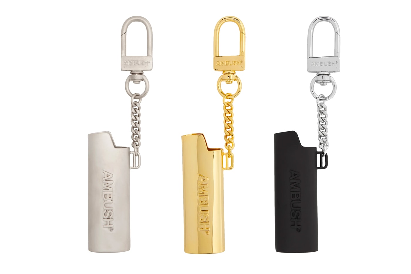 Ambush Silver Lighter Logo Keychain Gold Black jewelry accessories spring summer 2020 collection yoon anh verbal made in japan tokyo logo embossed engraved streetwear