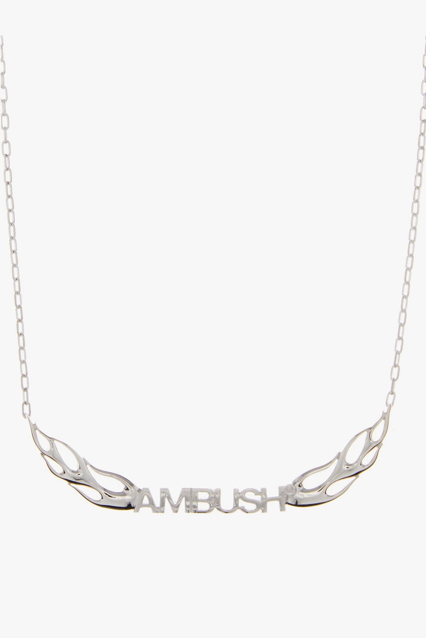 ambush sterling silver flame necklace cat charm ofuda pill charm necklace tape ring armor ring pill charm earring ss20 release 