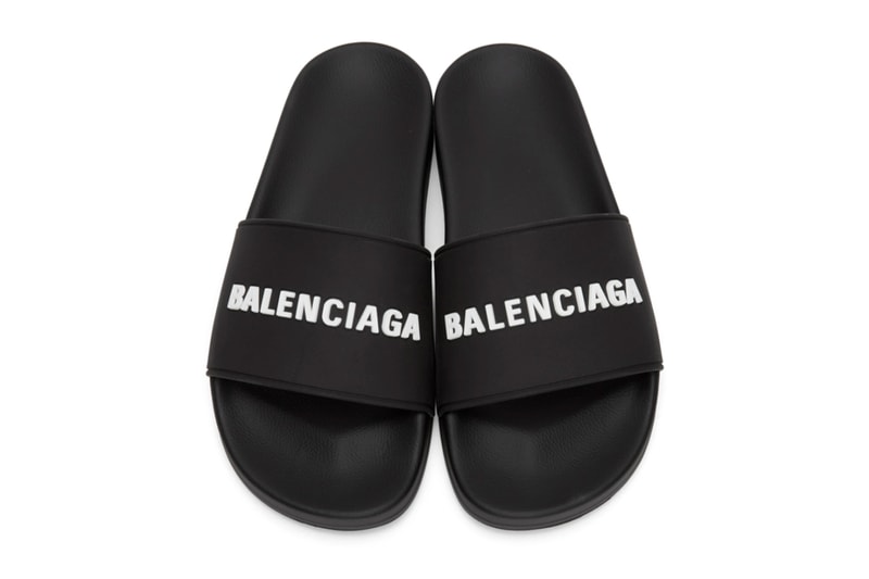 Balenciaga Rubber Logo Pool Slides White Black Release Info Buy Price