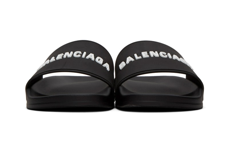 Balenciaga Rubber Logo Pool Slides White Black Release Info Buy Price