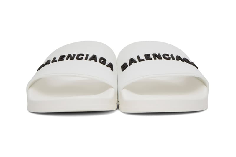 Balenciaga Rubber Logo Pool Slides White Black Release Info Buy Price