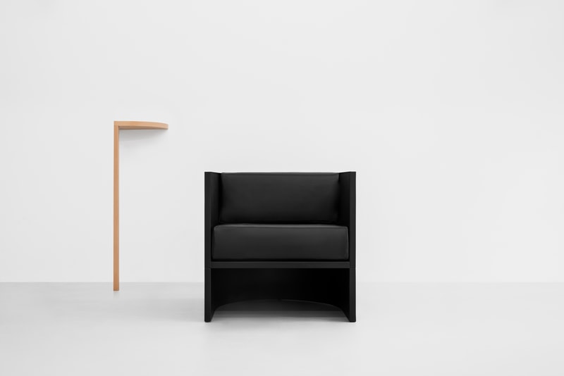 Bernard Dubois & Isaac Reina Furniture Collection MANIERA Gallery Chairs Tables Tablet Lamp Shelf Black Leather Wood Geometric 