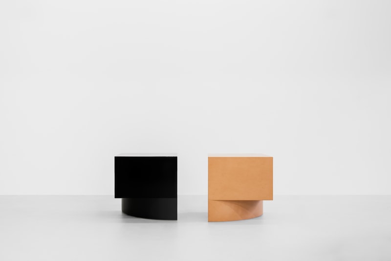 Bernard Dubois & Isaac Reina Furniture Collection MANIERA Gallery Chairs Tables Tablet Lamp Shelf Black Leather Wood Geometric 