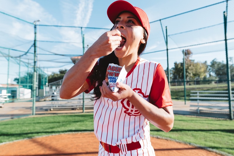 big league chew new balance baseball cleats national bubble gum day francisco lindor outta here original ground ball grape big rally blue raspberry swingin sour apple release date info photos price