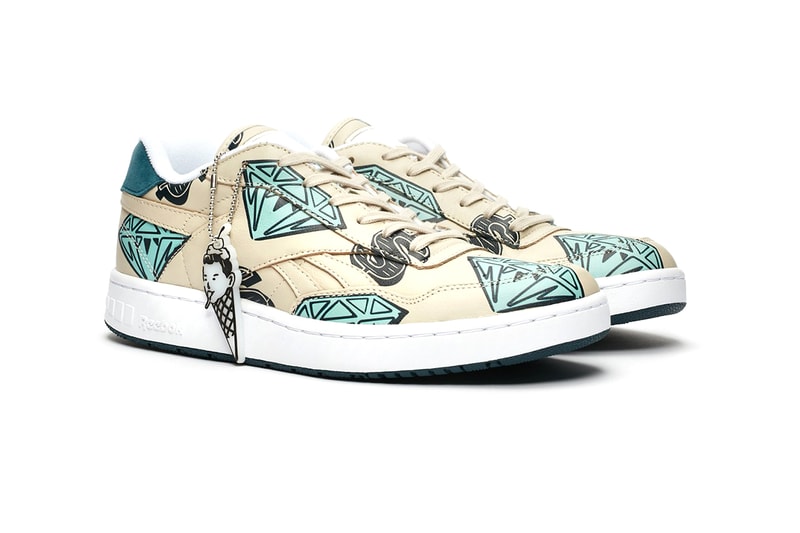 Billionaire Boys Club ICE CREAM x Reebok BB 4000 Mu "Tan" Diamond Covered Graphics Sneaker Release Information Footwear Sneakersnstuff Pharrell Williams Fw7565 Cone Heads Logos Motifs Collaboration