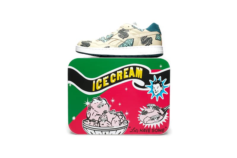 Billionaire Boys Club ICE CREAM x Reebok BB 4000 Mu "Tan" Diamond Covered Graphics Sneaker Release Information Footwear Sneakersnstuff Pharrell Williams Fw7565 Cone Heads Logos Motifs Collaboration