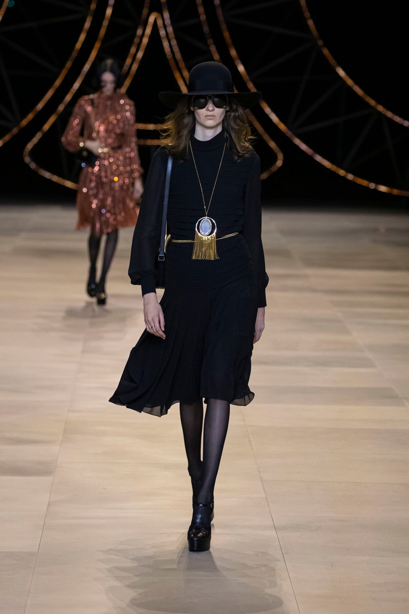 CELINE Fall/Winter 2020 Runway Collection Cesar Compression Project Crystals Jewelry Necklaces Pins Cuffs Vests Shirts Capes Hats Pants Ruffles Gingham Fur 