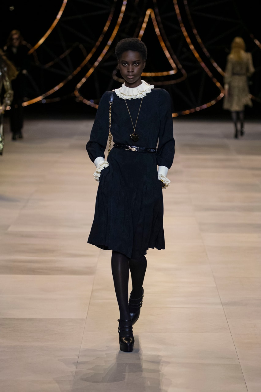 CELINE Fall/Winter 2020 Runway Collection Cesar Compression Project Crystals Jewelry Necklaces Pins Cuffs Vests Shirts Capes Hats Pants Ruffles Gingham Fur 