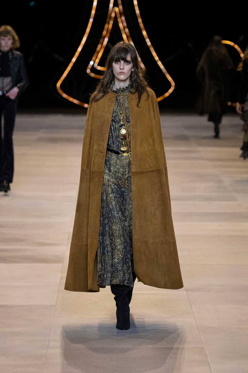 CELINE Fall/Winter 2020 Runway Collection Cesar Compression Project Crystals Jewelry Necklaces Pins Cuffs Vests Shirts Capes Hats Pants Ruffles Gingham Fur 