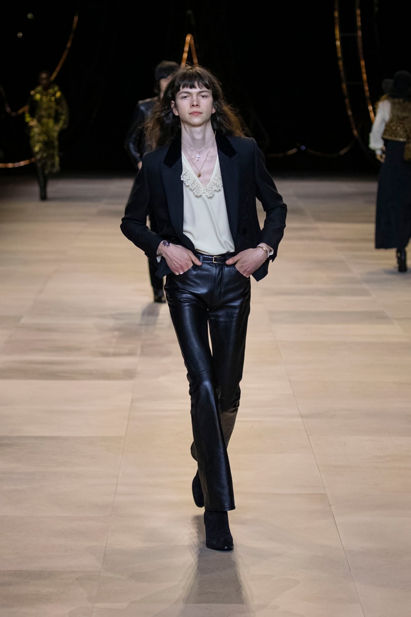 CELINE Fall/Winter 2020 Runway Collection Cesar Compression Project Crystals Jewelry Necklaces Pins Cuffs Vests Shirts Capes Hats Pants Ruffles Gingham Fur 