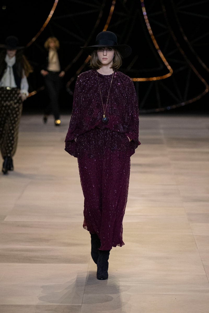 CELINE Fall/Winter 2020 Runway Collection Cesar Compression Project Crystals Jewelry Necklaces Pins Cuffs Vests Shirts Capes Hats Pants Ruffles Gingham Fur 