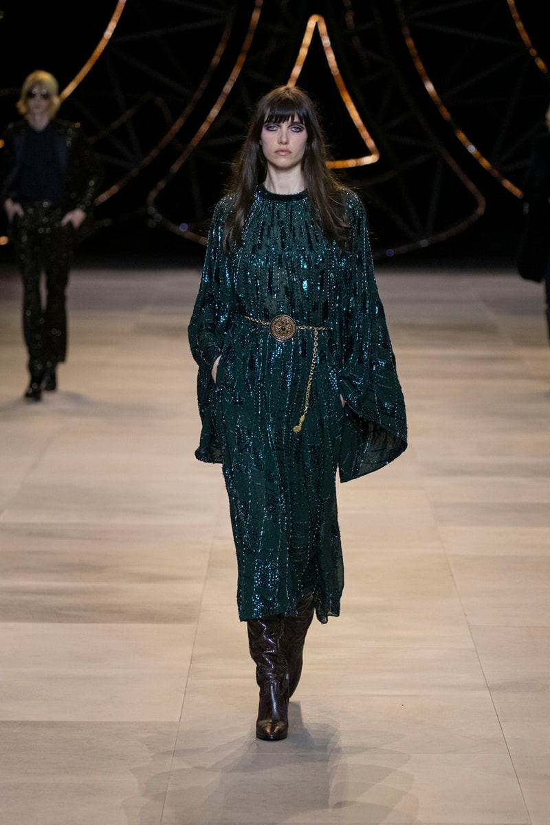 CELINE Fall/Winter 2020 Runway Collection Cesar Compression Project Crystals Jewelry Necklaces Pins Cuffs Vests Shirts Capes Hats Pants Ruffles Gingham Fur 