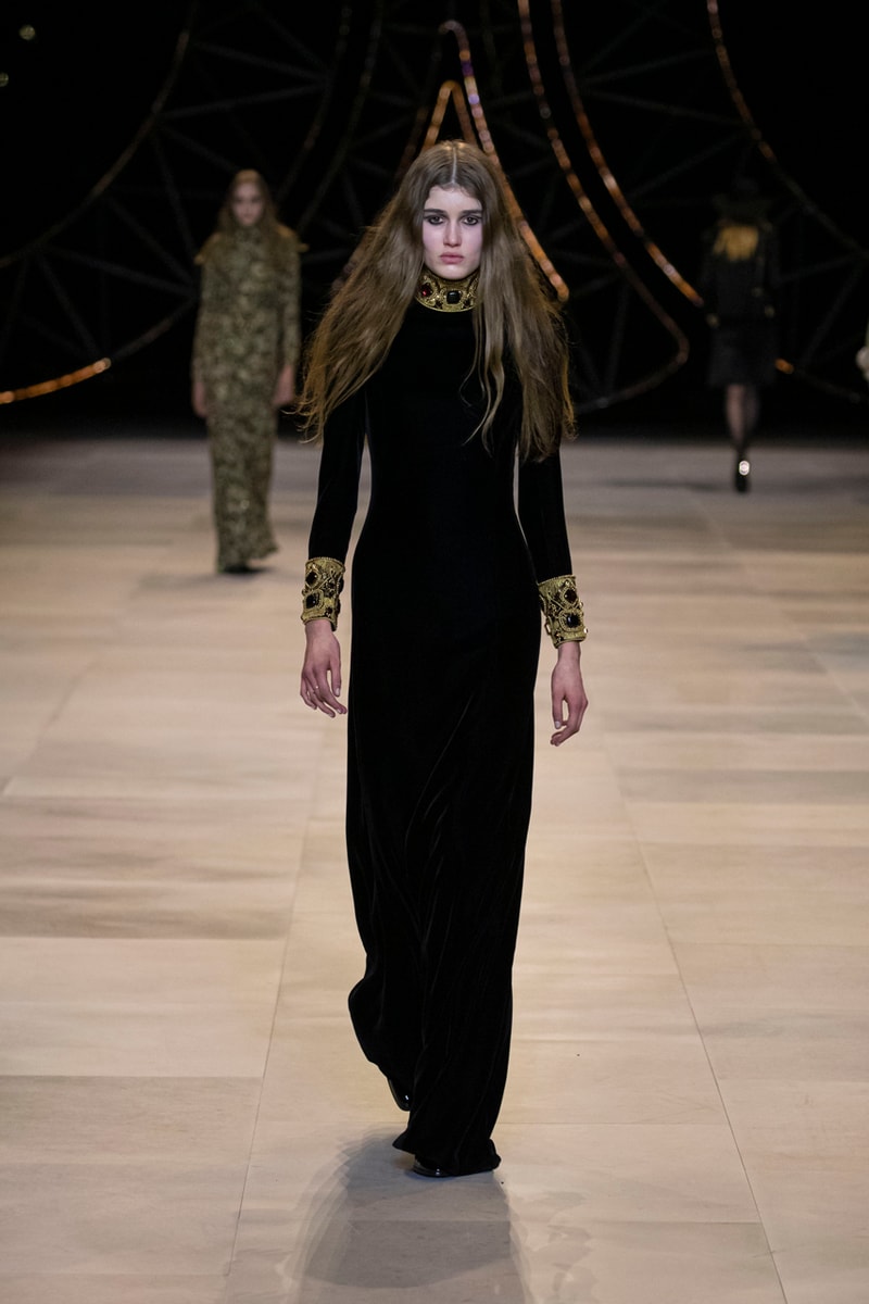 CELINE Fall/Winter 2020 Runway Collection Cesar Compression Project Crystals Jewelry Necklaces Pins Cuffs Vests Shirts Capes Hats Pants Ruffles Gingham Fur 