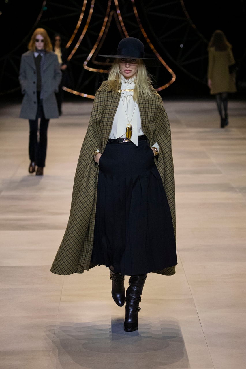 CELINE Fall/Winter 2020 Runway Collection Cesar Compression Project Crystals Jewelry Necklaces Pins Cuffs Vests Shirts Capes Hats Pants Ruffles Gingham Fur 