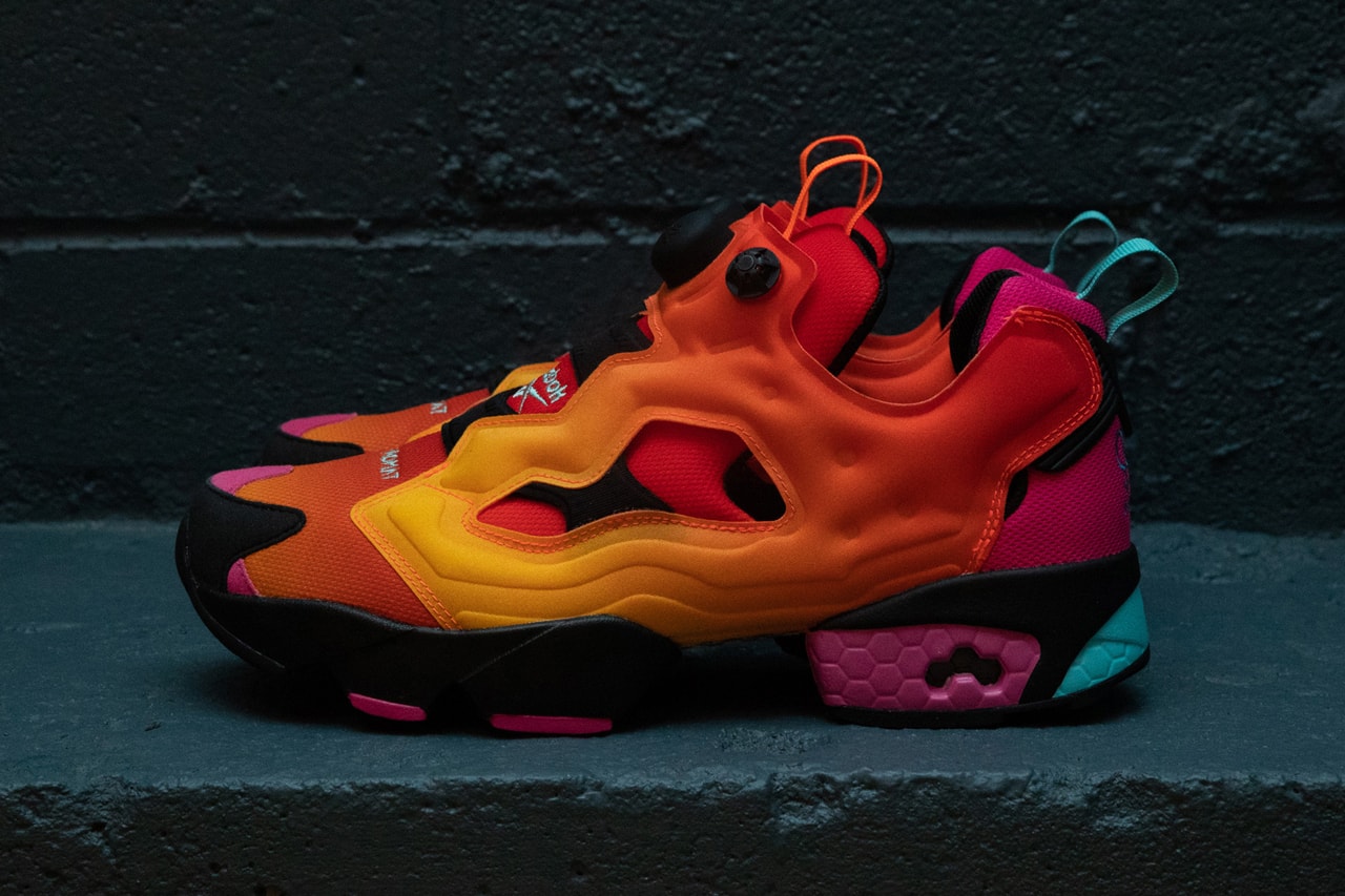 chromat reebok instapump fury detailed look blue red orange pink black yellow gradient ombre topographical collaboration release date info photos price